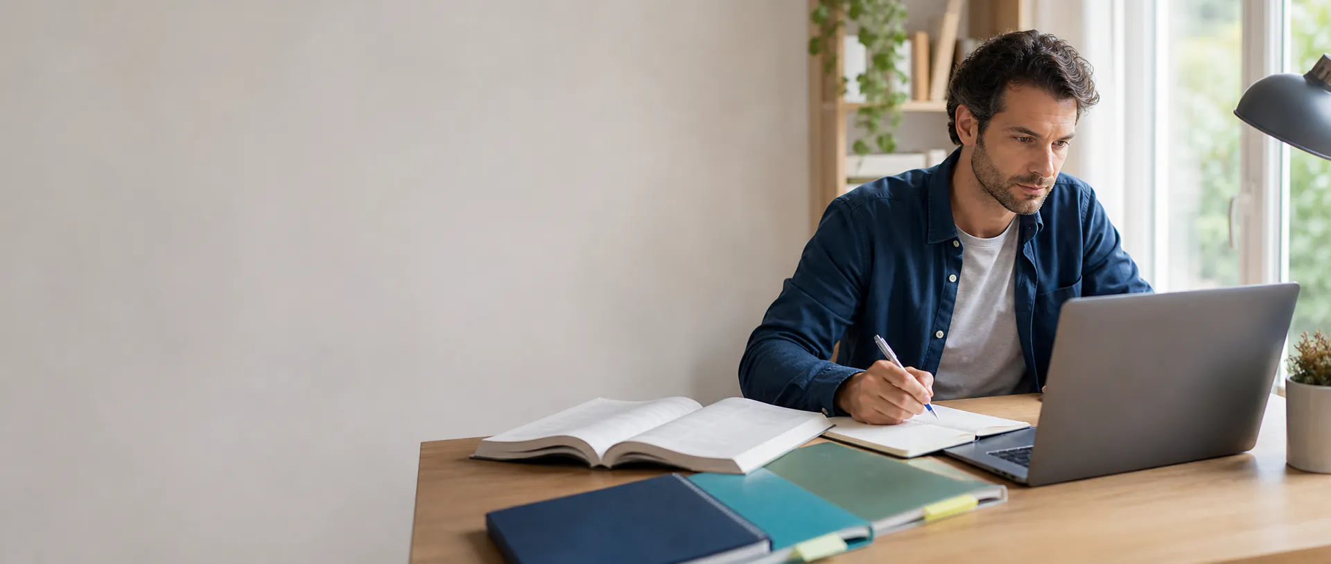 Studente adulto che prepara online un corso singolo universitario